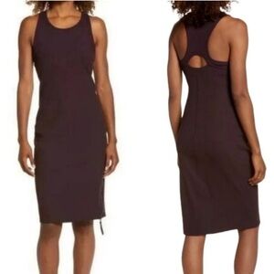 Zella Activewear Keyhole Ribbed Zipper Detail Midi Dress